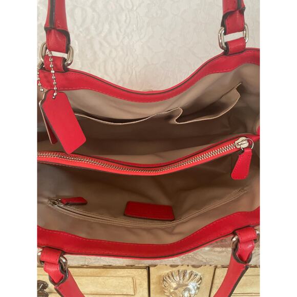 Coach Park Fired red Carryall Satchel F1582 Saffiano Leather - Picture 8 of 10